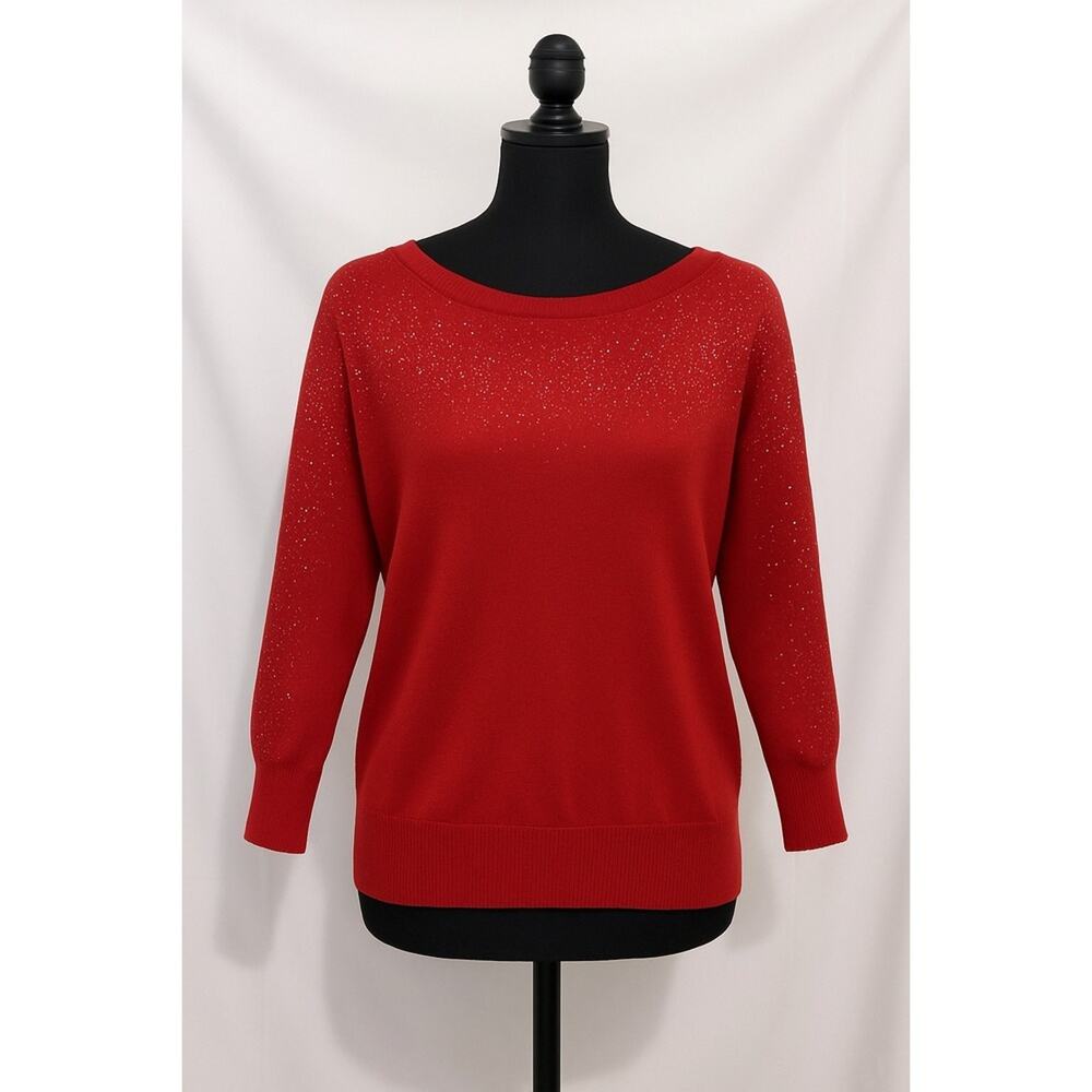 7th Avenue (NY & Company) Red Sparkle Dolman Sweater – Size M